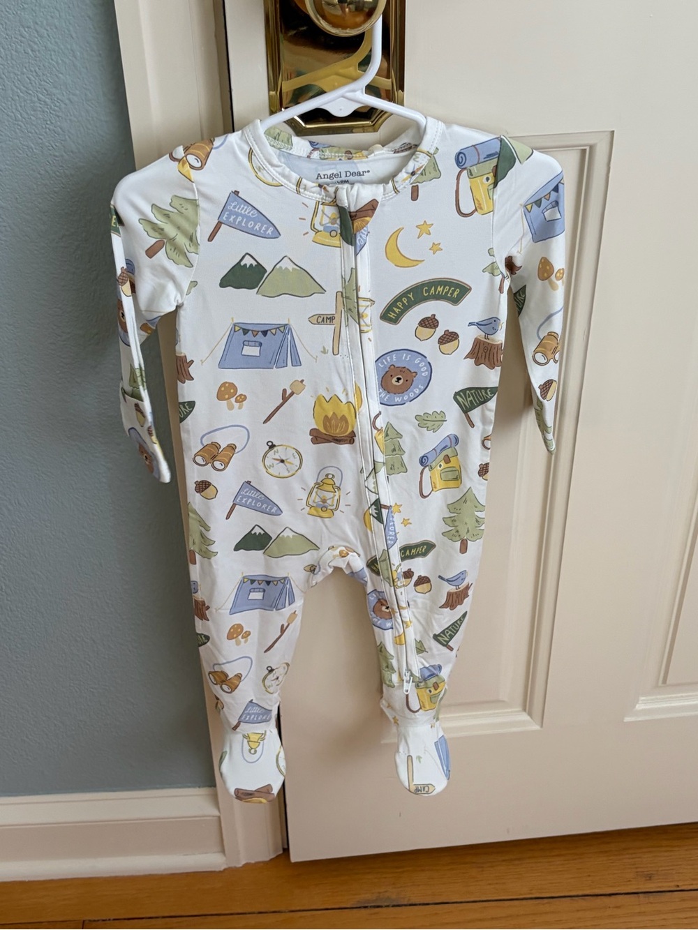 NWT Angel Dear Bamboo Happy Camper Print Zippy One-Piece Footie Pajama 6-9M
